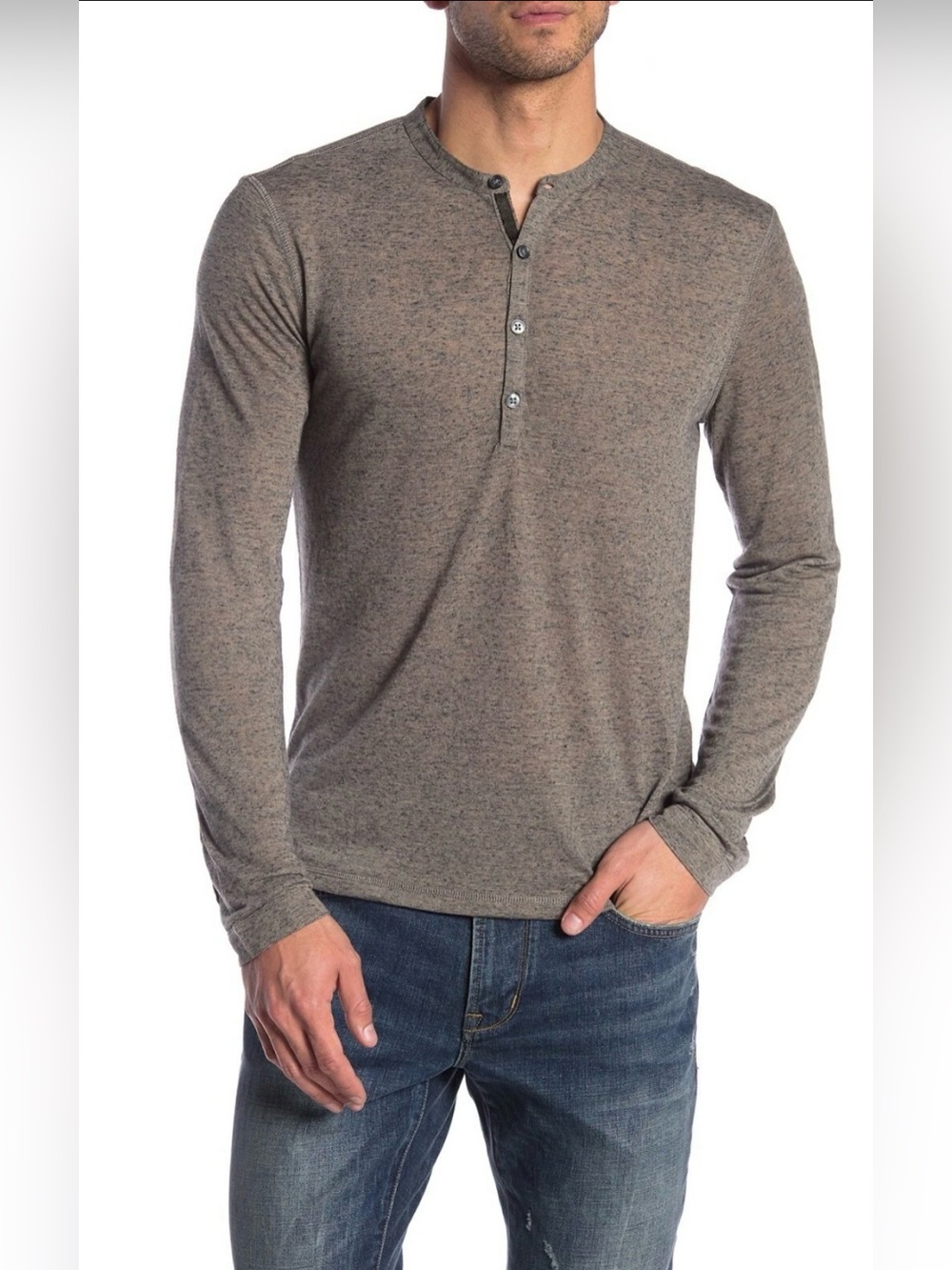 John Varvatos Star USA Men's Striated Linen Blend Long Sleeve Henley Shirt $128